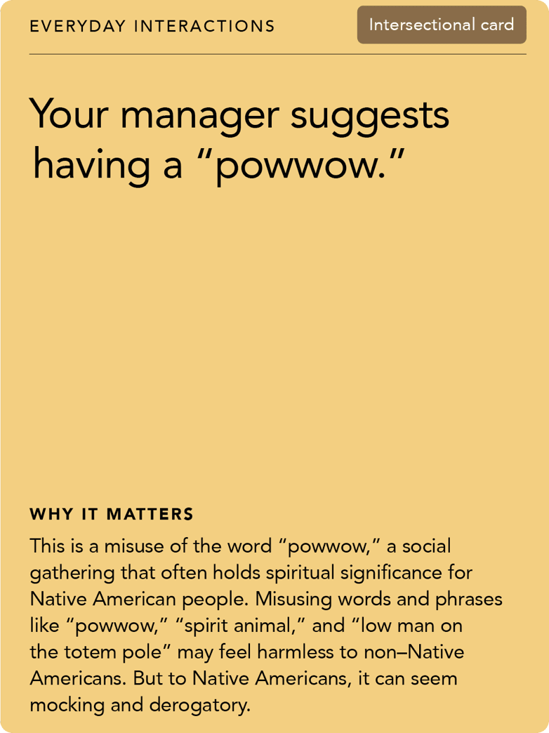 Front of card: Situation - Your manager suggests having a “powwow.” 